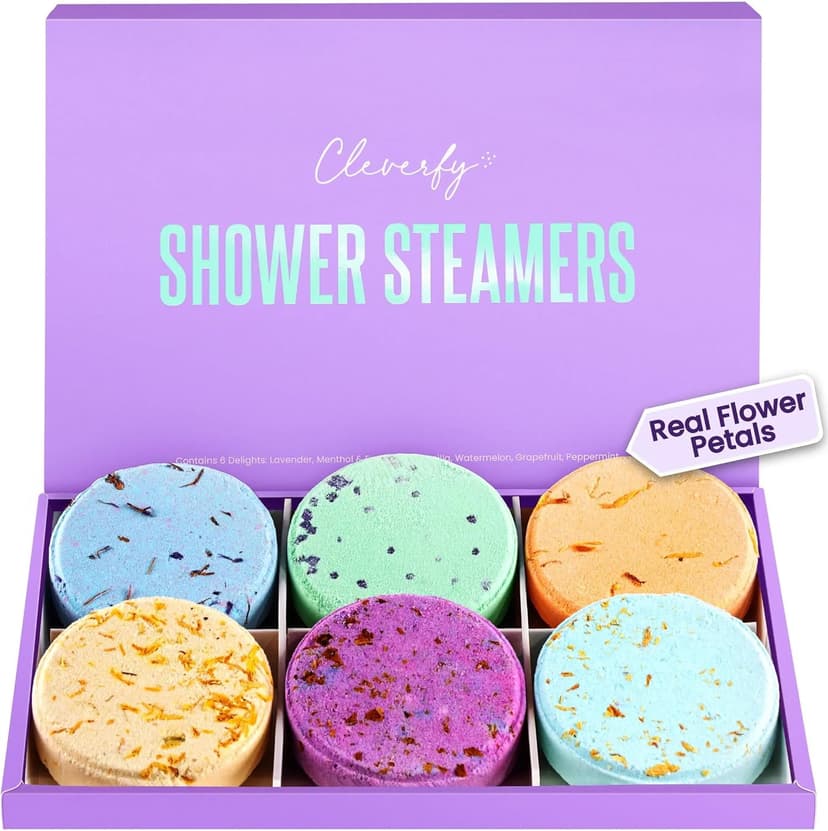 Cleverfy Shower Steamers Aromatherapy for Women and Men – Self-Care Shower Bombs for Stress Relief and Relaxation – 6 Tablets