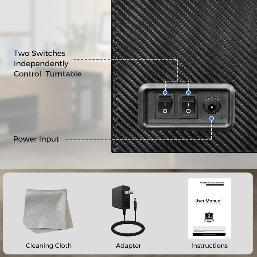 ANWBROAD ANWBROAD Watch Winders for Automatic Watches, Automatic Watch Winder with 4 Watch Rotator and 6 Extra Storages, 4 Watch Winder with Japanese Quiet Motor, Carbon Fiber Watch Winder,UJWW012C