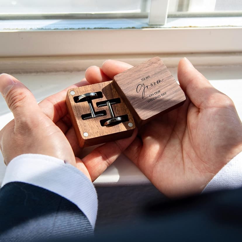 MUUJEE Cufflinks with Engraved Wood Gift Box