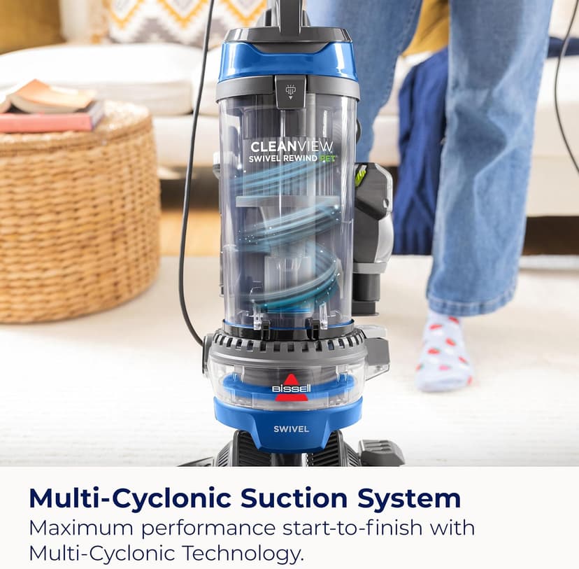 Bissell CleanView Swivel Rewind Vacuum with Automatic Cord Rewind, TurboEraser Upholstery Tool, Triple Action Brush Roll, Swivel Steering, Extension Wand, Easy-Empty Dirt Tank, Multi-Cyclonic Suction