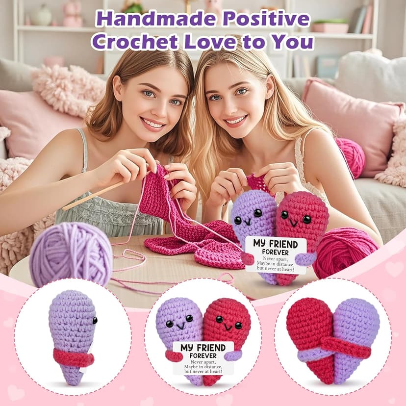 Funny Crochet Love Gifts for My Forever Best Friend,Birthday Gifts for Women Friendship,Small Cute Handmade Knitted Stuff Heart,Unique Christmas White Elephant Gift Ideas for Friends Female Bestie BFF