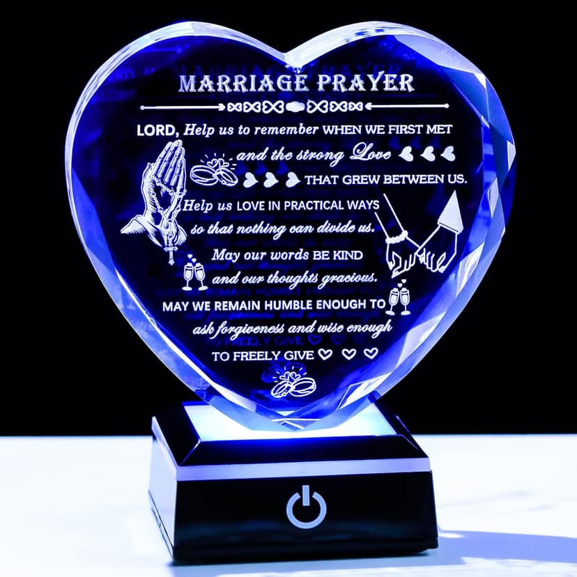 Wedding Gifts for Couples 2025 with Colorful LED Base Heart Happy Anniversary Marriage Prayer Gift with Inspiring Quotes Unique Newlywed Mr and Mrs Engagement Gift Bridal Shower Gifts