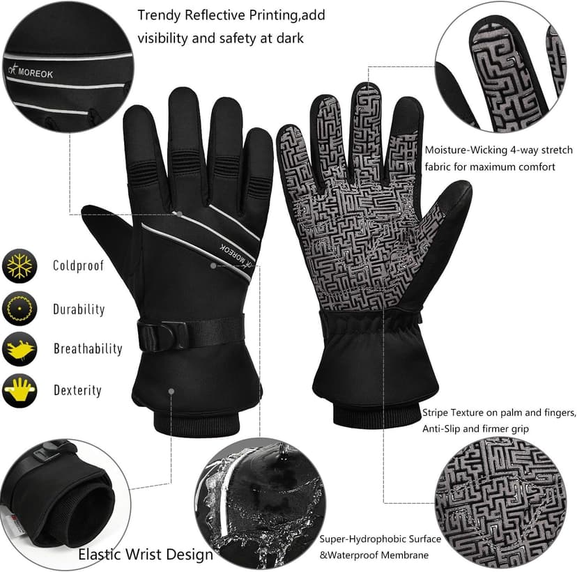 MOREOK Waterproof & Windproof -30°F Winter Gloves for Men/Women, 3M Thinsulate Thermal Gloves Touch Screen Warm Gloves for Skiing,Cycling,Motorcycle,Running