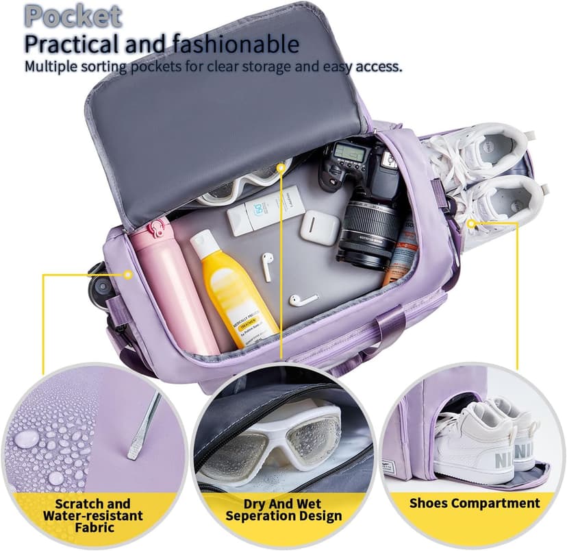 FIORETTO Women's Gym Duffle Bag with Shoes Compartment, 37L Capacity, Ideal for Travel, Gym, Sports, Duffel, Weekender