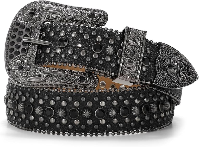 BELTROAD Rhinestone Belt Goth Bling Belts for Women and Men Western Cowboy Cowgirl Belts for Jeans, Halloween Belt