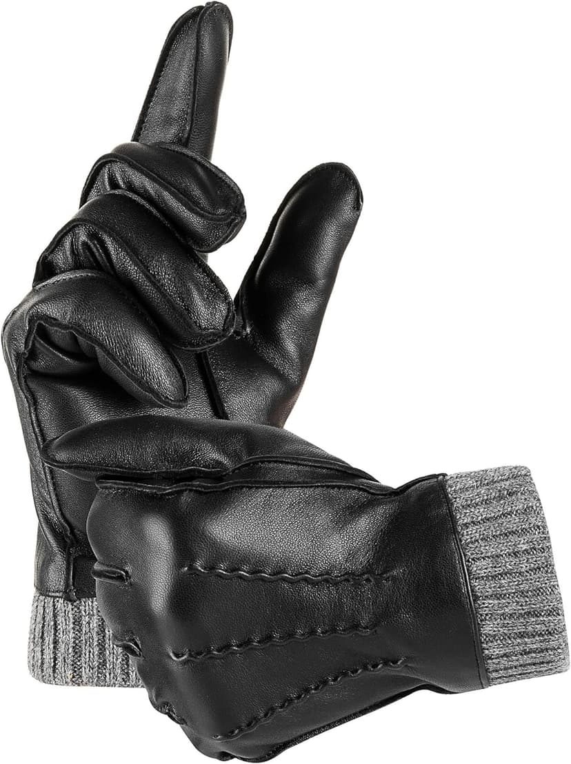 EGSSHOP Winter Warm Genuine Leather Gloves, Cashmere Lined Driving Motorcycle Gloves for Men