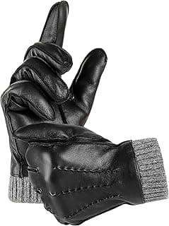 EGSSHOP Winter Warm Genuine Leather Gloves, Cashmere Lined Driving Motorcycle Gloves for Men