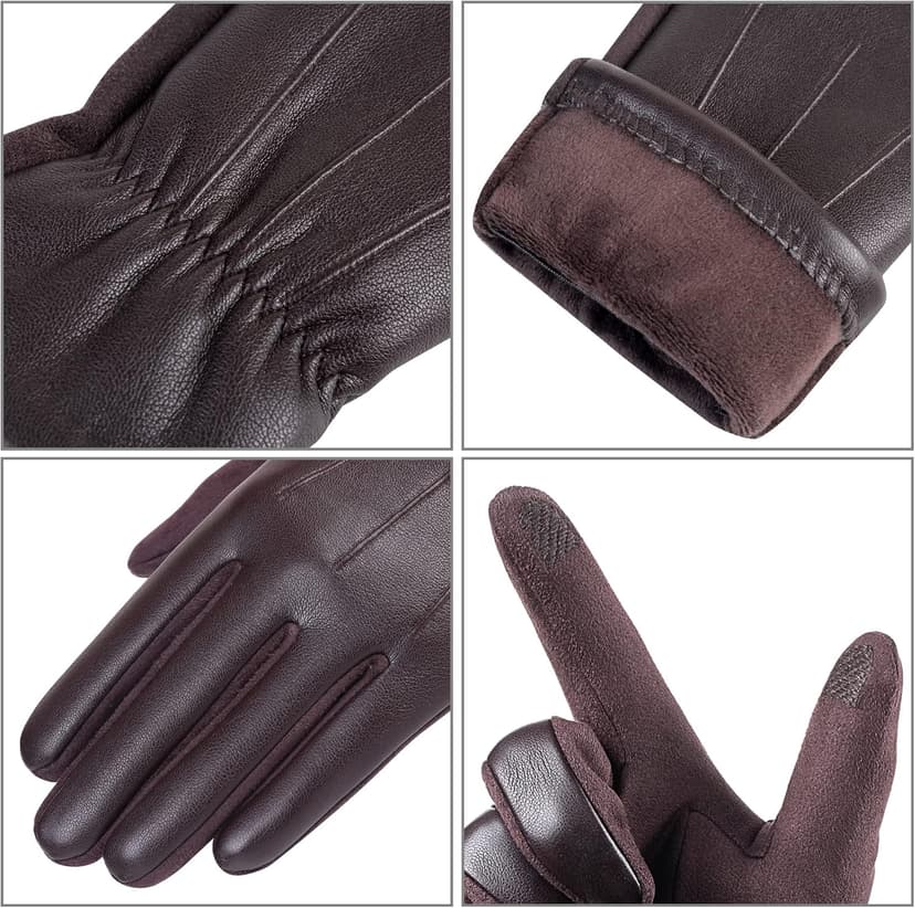 alqqas Winter Fashion Leather Gloves for Men, Finger Touchscreen Texting Wool Lined Warm Windproof Suede Driving Gloves
