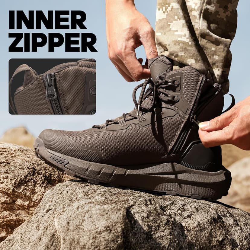 NORTIV 8 Men's Tactical Hiking Lightweight Cushion Sole for Work All Day Side Zipper Motorcycle Combat Military Boot Arch Support 8 Inches Terrascope