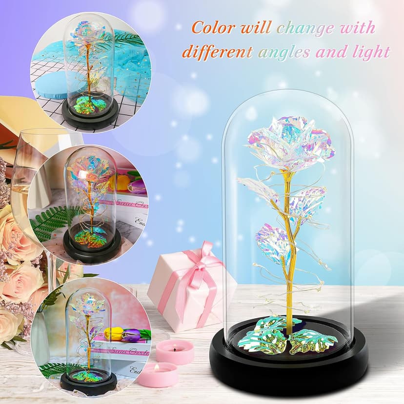 Childom Birthday Gifts for Women,Flowers for Delivery Prime,Colorful Rainbow Light Up Rose in A Glass Dome,Christmas Rose Gifts for Her Mom Women Wife Girl Grandma on Christmas Anniversary Valentines