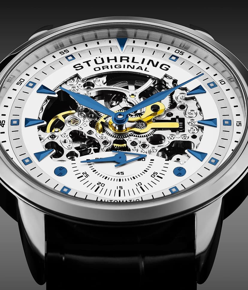Stuhrling Original Mens Skeleton Automatic Dress Watch with Alligator Embossed Leather Strap Skeleton Dial