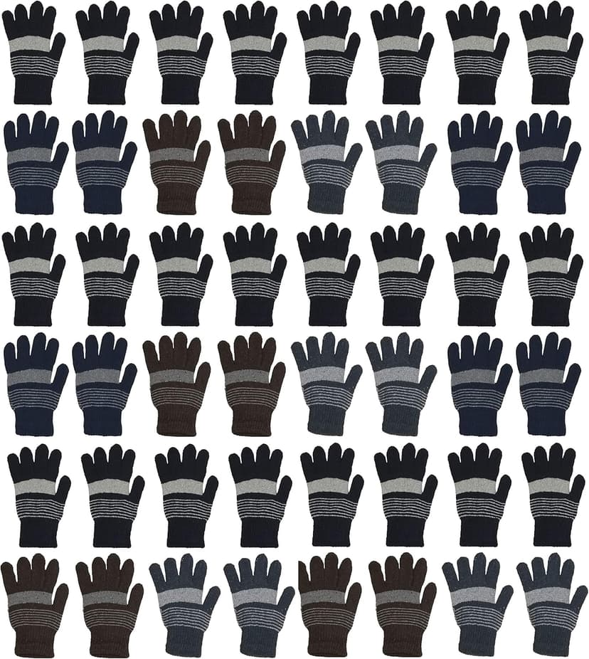 Winterlace 48 Pairs Winter Magic Gloves, Bulk Warm Brushed Interior, Stretchy Assorted Mens Womens