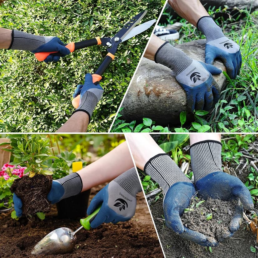 Trifabricy Garden Gloves for Women Men - 6 Pairs Breathable Hard-wearing Latex Coated Gardening Gloves for Women, Indoor/Outdoor Protective Working Gloves with Grip, Blue & Grey