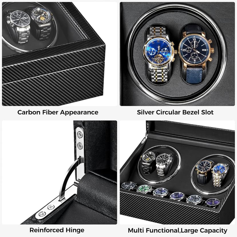 ANWBROAD ANWBROAD Watch Winders for Automatic Watches, Automatic Watch Winder with 4 Watch Rotator and 6 Extra Storages, 4 Watch Winder with Japanese Quiet Motor, Carbon Fiber Watch Winder,UJWW012C