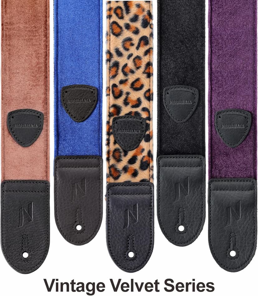 Nefelibata Guitar Strap,Double Full-Grain Leather Ends,Vintage Velvet Strap/FREE BONUS-4 Picks+Strap Locks+Strap Button,Gift For Bass,Electric&Acoustic Guitars(Vintage Coffee Brown)