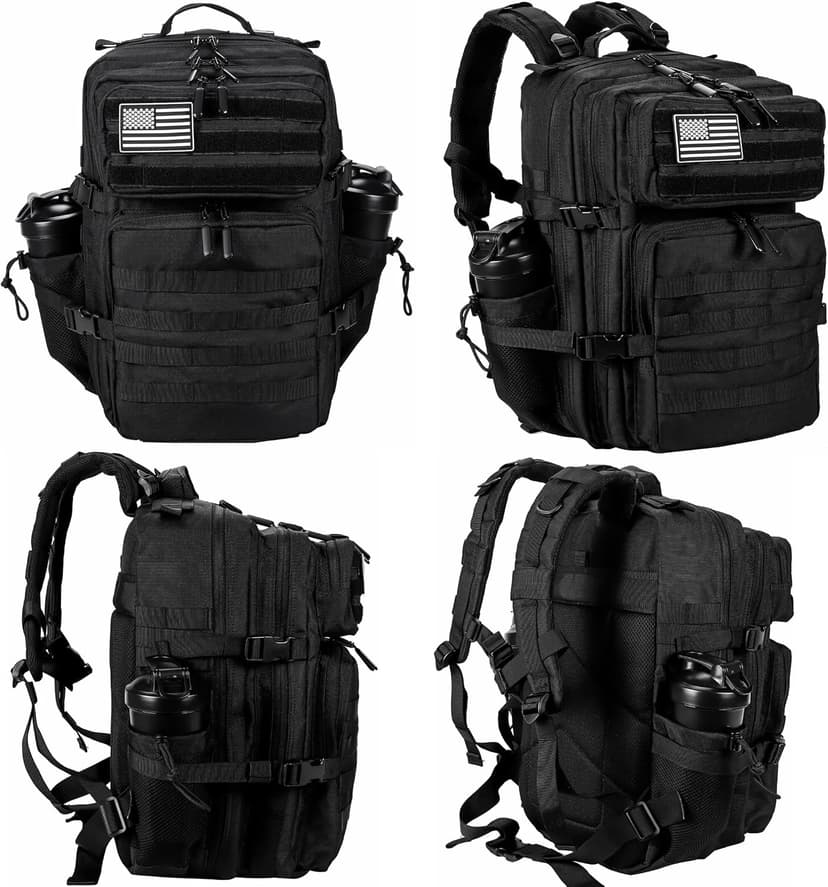 LHI Military Tactical Backpack for Men and Women 45L Army 3 Days Assault Pack Bag Large Rucksack with Molle System - Black