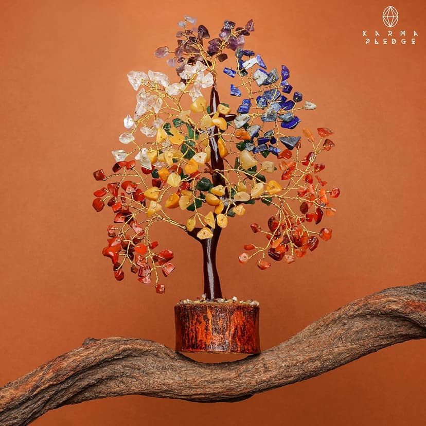 Crystal Tree of Life 7 Chakra Healing Crystal Trees for Home Decor, Office Desk Decor, Boho Decor, Handmade Bonsai Trees for Positive Energy, Money, Good Luck Birthday Gifts for Women, Mom