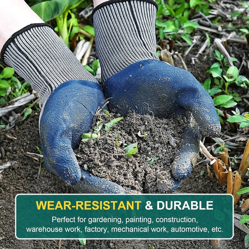 Trifabricy Garden Gloves for Women Men - 6 Pairs Breathable Hard-wearing Latex Coated Gardening Gloves for Women, Indoor/Outdoor Protective Working Gloves with Grip, Blue & Grey