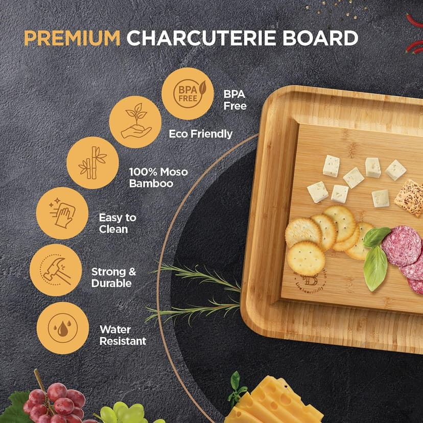 Charcuterie Board Gift Set - Bamboo Cheese Board and Knife Set - Housewarming Gifts for New Home, Wedding Gifts for Couples 2025, Bridal Shower Gifts, Birthday Gifts for Women