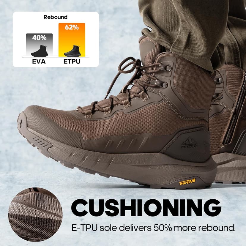 NORTIV 8 Men's Tactical Hiking Lightweight Cushion Sole for Work All Day Side Zipper Motorcycle Combat Military Boot Arch Support 8 Inches Terrascope