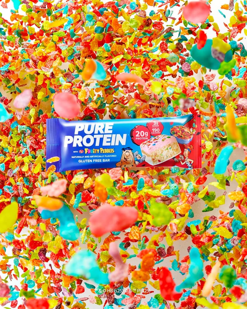 Pure Protein Fruity PEBBLES™ Protein Bars – 20g Protein, 3g Sugar, 190 Calories (4 count) Low Sugar* High Protein Snack – Gluten Free - Perfect for a Healthy Snack.