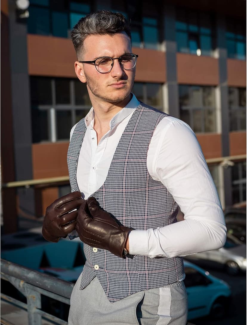 Harssidanzar Leather Gloves for Men,Winter Sheepskin Driving Gloves Cashmere Lined