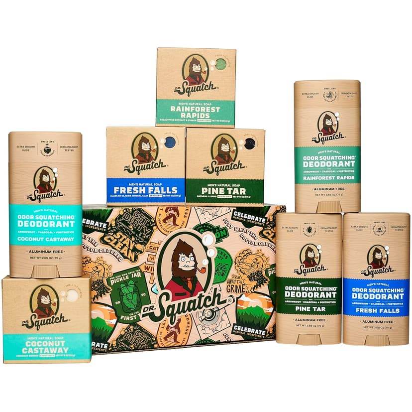 Dr. Squatch 2025 Holiday Bundle - Men's Natural 4 Soap and 4 Deodorant Gift Set - Cold Process Soap with No Harsh Chemicals + Odor-Squatching, Aluminum Free Deodorant