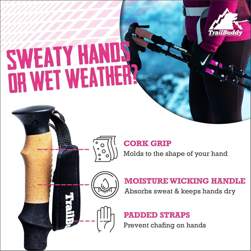 TrailBuddy Trekking Poles – Lightweight 7075 Aluminum Hiking Poles for Women, Men & Seniors – Collapsible Walking Sticks for Travel, Trails & Balance