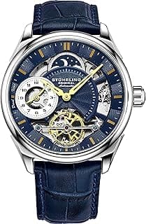 Stuhrling Mens Automatic Dress Watch Stainless Steel with Automatic Skeleton with Duel Time AM/PM Indicator