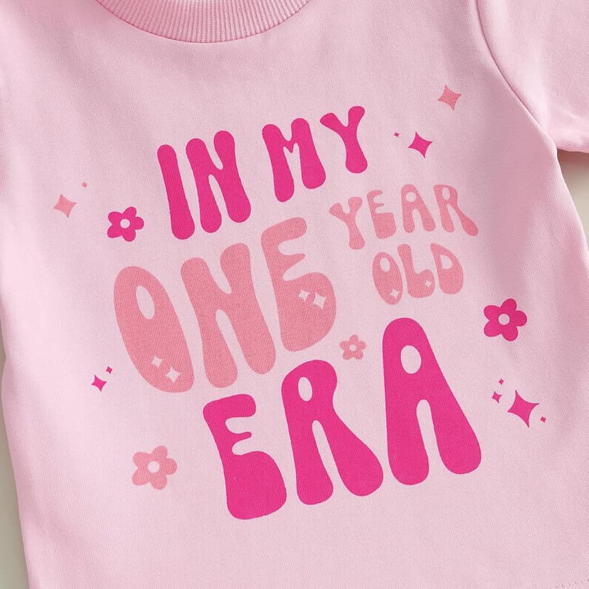 WZTYYDS Baby Girl First Birthday Outfit In My One Year Old Era Top Short Sleeve 1st Birthday Shirt + Casual Shorts Set