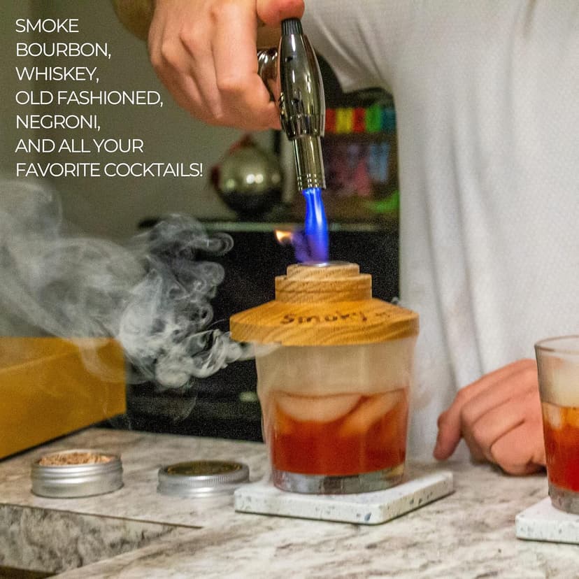 Whiskey Bourbon Smoker Kit 𝗣𝗥𝗘𝗠𝗜𝗨𝗠 Smoky bar Set. Natural American Solid Oak Smoker. A Great Home bar Gift, Easily Make The Legendary Smoked Cocktails and Old fashioneds at Home.