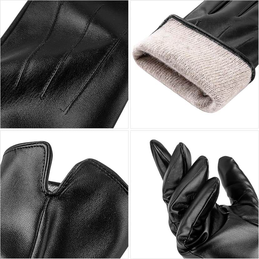 TOSWAKE Leather Gloves for Men 2 Pack, Winter Gloves PU Warm Thermal Wool Lined, Mens Gloves Touchscreen Texting for Driving