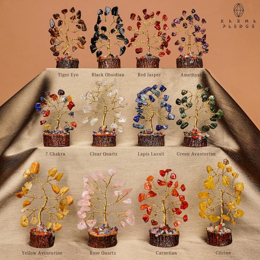Chakra Healing Crystal Tree Set of 12, Thoughtful Gifts for Women, Office Desk Decoration, Home, Shelf Decor for Positive Energy, Money, Reiki Healing, Good Luck, Birthday Gifts for Mom Love Ones