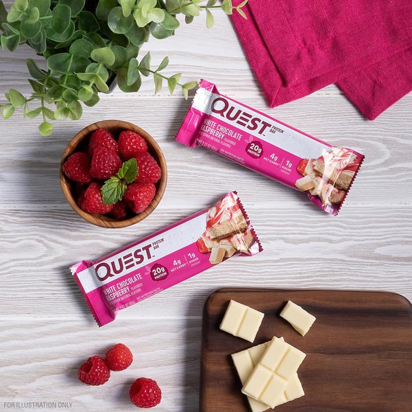 Quest Nutrition White Chocolate Raspberry Protein Bars, 20g Protein, 1g Sugar, 5g Net Carb, High Fiber, Gluten Free, Keto Friendly, 12 Count