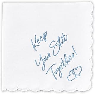 W&F GIFT Something Blue Wedding Gift Embroidered Handkerchief | Keep Your Shit Together! | Wedding Day Bride Gift