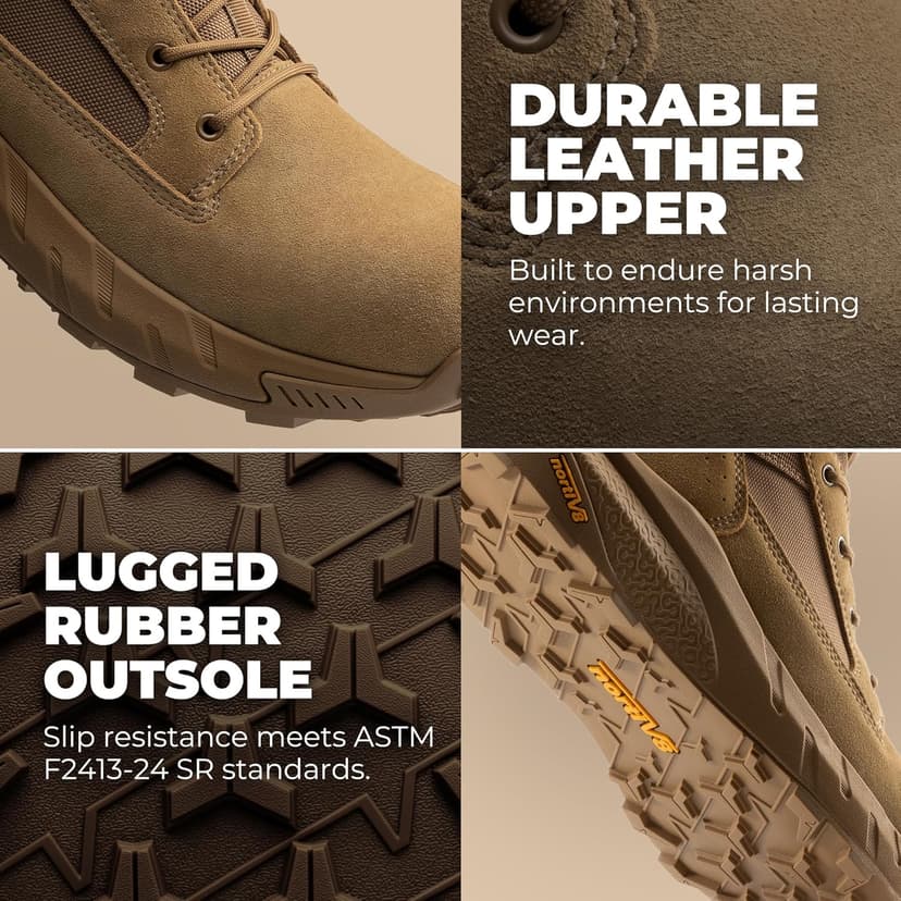 NORTIV 8 Men's 8" Composite Toe Work Boots, Lightweight Side Zipper ASTM F2412-24 & ASTM F2913-24 Safety Military Boots for All-Day Comfort, Peakforce-Nano