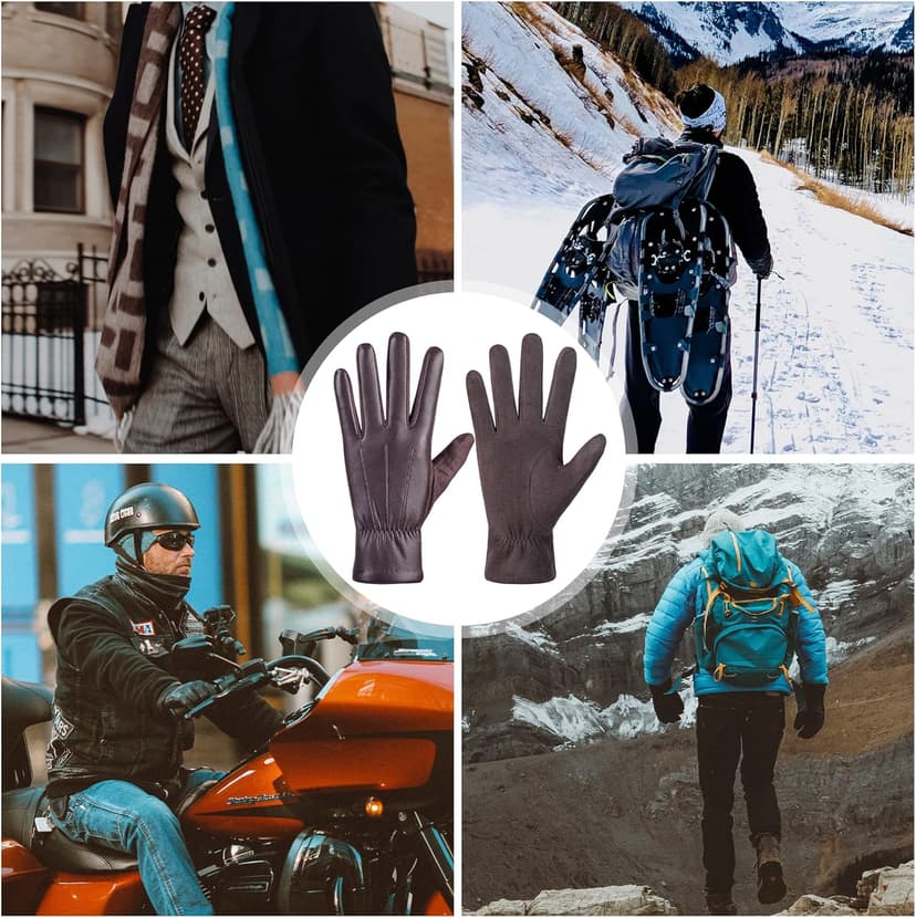 alqqas Winter Fashion Leather Gloves for Men, Finger Touchscreen Texting Wool Lined Warm Windproof Suede Driving Gloves