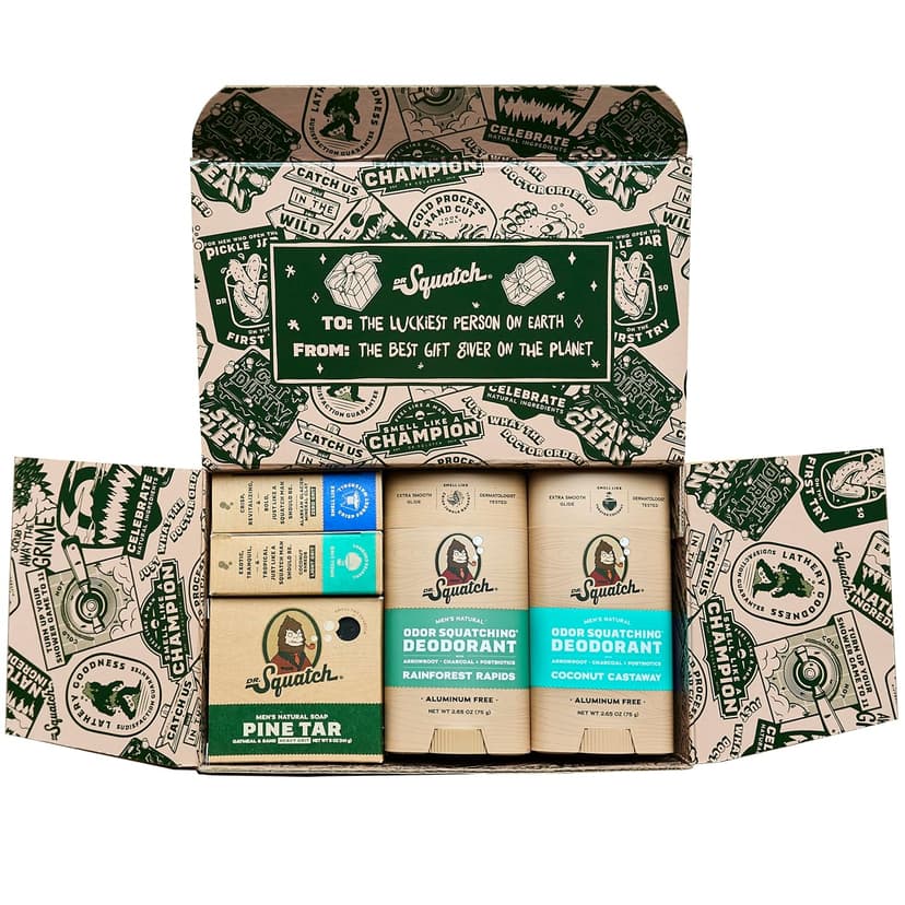Dr. Squatch 2025 Holiday Bundle - Men's Natural 4 Soap and 4 Deodorant Gift Set - Cold Process Soap with No Harsh Chemicals + Odor-Squatching, Aluminum Free Deodorant