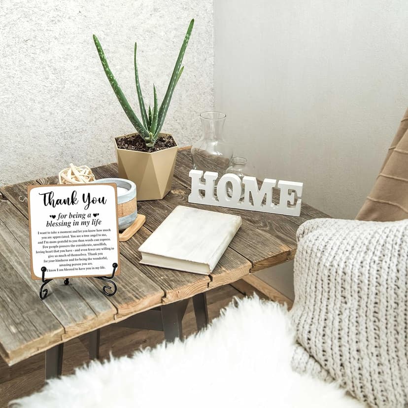 Thank You Gifts for Women Men Friends Mom, Thank You for Being A Blessing in My Life Wooden Plaque with Stand, Thanksgiving Day Gifts for Family Member Desk Decor - B75