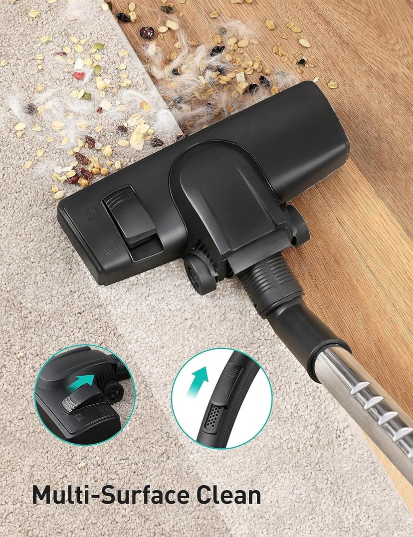 Aspiron Canister Vacuum, Upgraded 1600W Bagless Canister Vacuum Cleaner, Auto Cord Rewind, H13 HEPA Filter, 4Qt Large Capacity, 5 Tools for Hard Floors, Carpet, Pet, Upholstery, Tiles, Sapphire