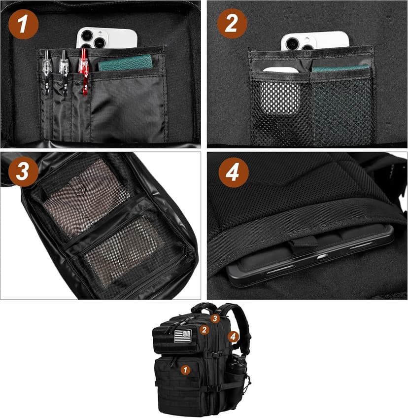 LHI Military Tactical Backpack for Men and Women 45L Army 3 Days Assault Pack Bag Large Rucksack with Molle System - Black