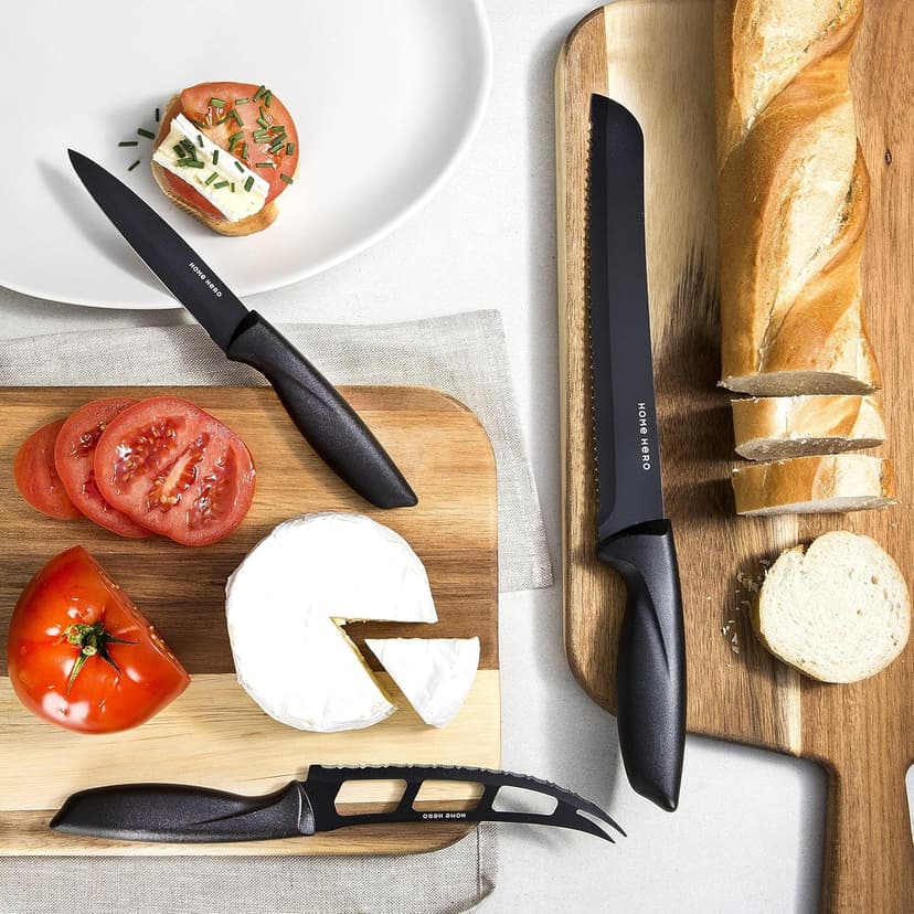 Home Hero Kitchen Knife Set with Sharpener - High Carbon Stainless Steel Knife Block Set with Ergonomic Handles (20 Pcs - Black)