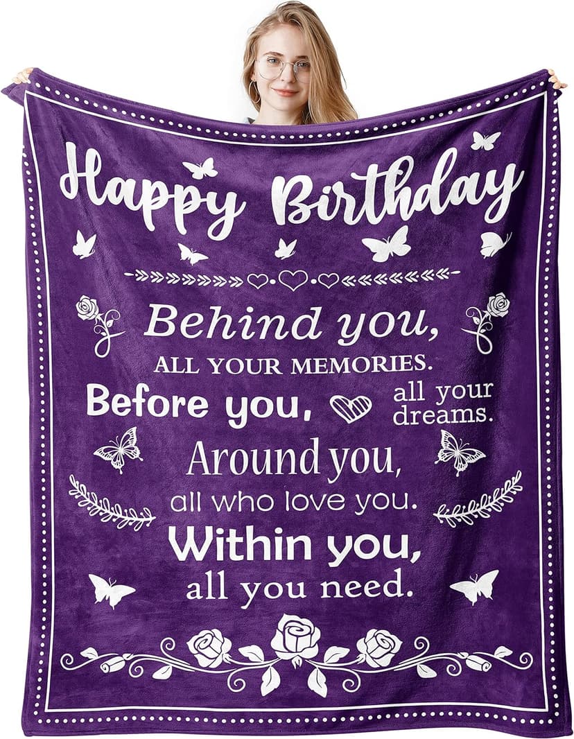 Birthday Gifts for Women/Men/Her/Him Friendship Blanket Purple 60"x50", Happy Birthday Decorations Women/Men Throw Blanket, Bday Gifts for Women Unique, Best Birthday Gift Idea