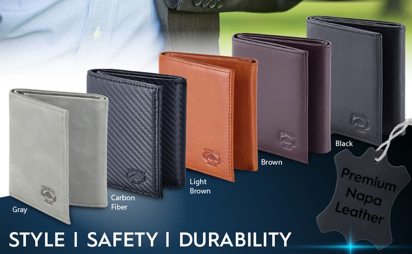 Stealth Mode Leather Trifold RFID Wallet For Men With Flip Out ID Holder (Black)