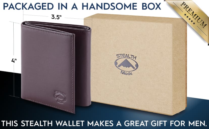 Stealth Mode Leather Trifold RFID Wallet For Men With Flip Out ID Holder (Black)