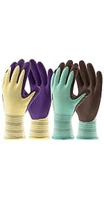 COOLJOB 2 Pairs Gardening Gloves for Women Ladies, Breathable Rubber Coated for Yard Garden, Outdoor Indoor Protective Work, Medium Size, Lavender Purple & Apple Green