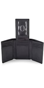 Stealth Mode Leather Trifold RFID Wallet For Men With Flip Out ID Holder (Black)