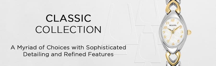 Bulova Ladies' Classic Two-Tone Stainless Steel 3-Hand Quartz, White Patterned Dial Style: 98V02