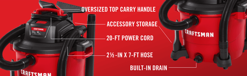 CRAFTSMAN CMXEVBE17595 16 Gallon 6.5 Peak HP Wet Dry Vac, Heavy-Duty Shop Vacuum Wet and Dry with Filter, Dust Bag, Hose and Attachments for Home Projects & Renovations