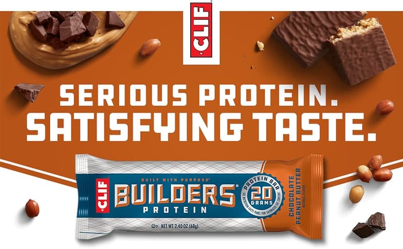 CLIF BUILDERS Protein Bars - Chocolate Peanut Butter Flavor - 20g Plant Based Protein - Gluten Free - Non-GMO - Low Glycemic - No Artificial Sweeteners - Value Pack, 2.4 oz. (12 Count)